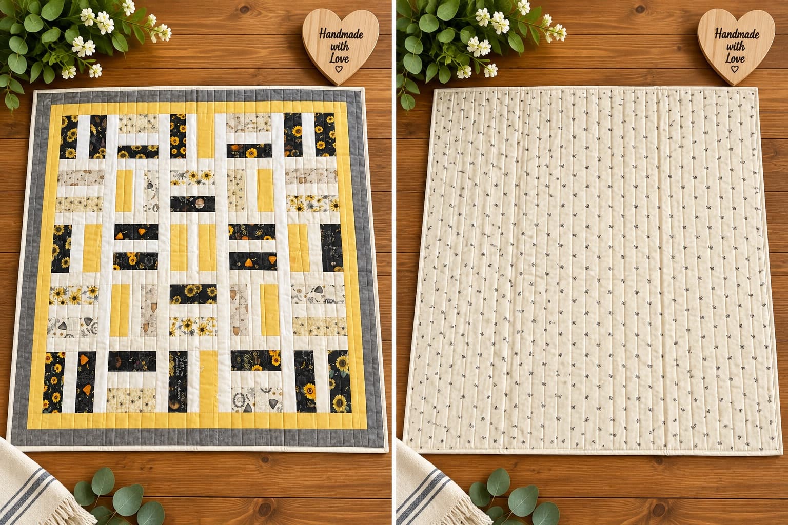Sunflower & Bee Throw Quilt